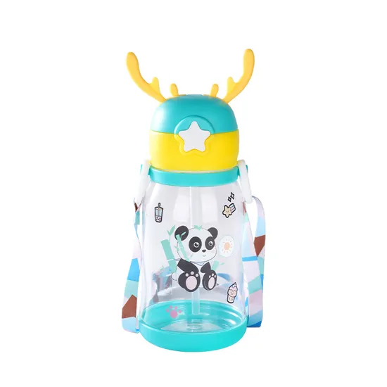Hot Selling Animal Shape Cartoon Outdoor Plastic Water Mugs with Straw