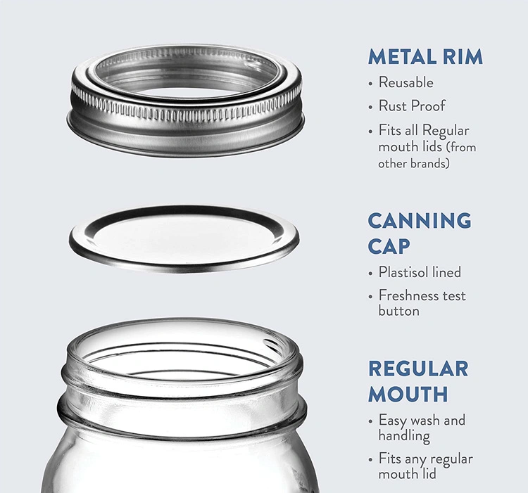 12 Pack 16 Oz Regular Mouth Glass Mason Jars Glass Canning Jars with Metal Airtight Lids and Bands Food Storage Canning Jars
