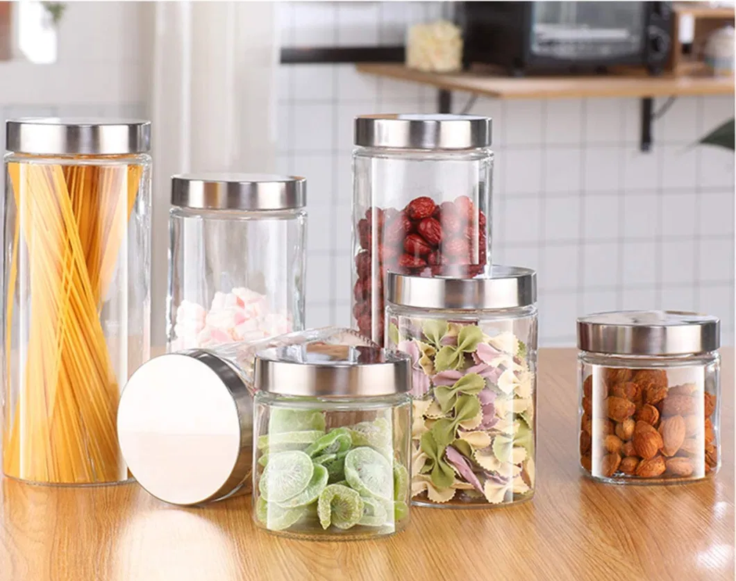Wholesale Clear Glass Jar with Stainless Steel Lid 33 Oz Glass Food Jar Set Food Storage Jar for Cookie Dough Pasta Snacks