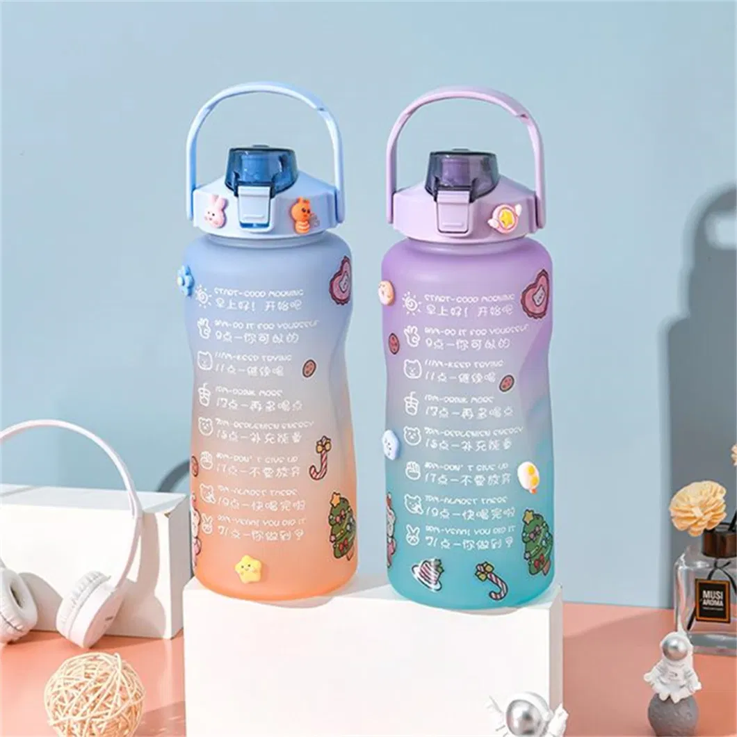 Large Capacity Motivational Bottle Gradient Color Portable Sports Plastic Water Bottle