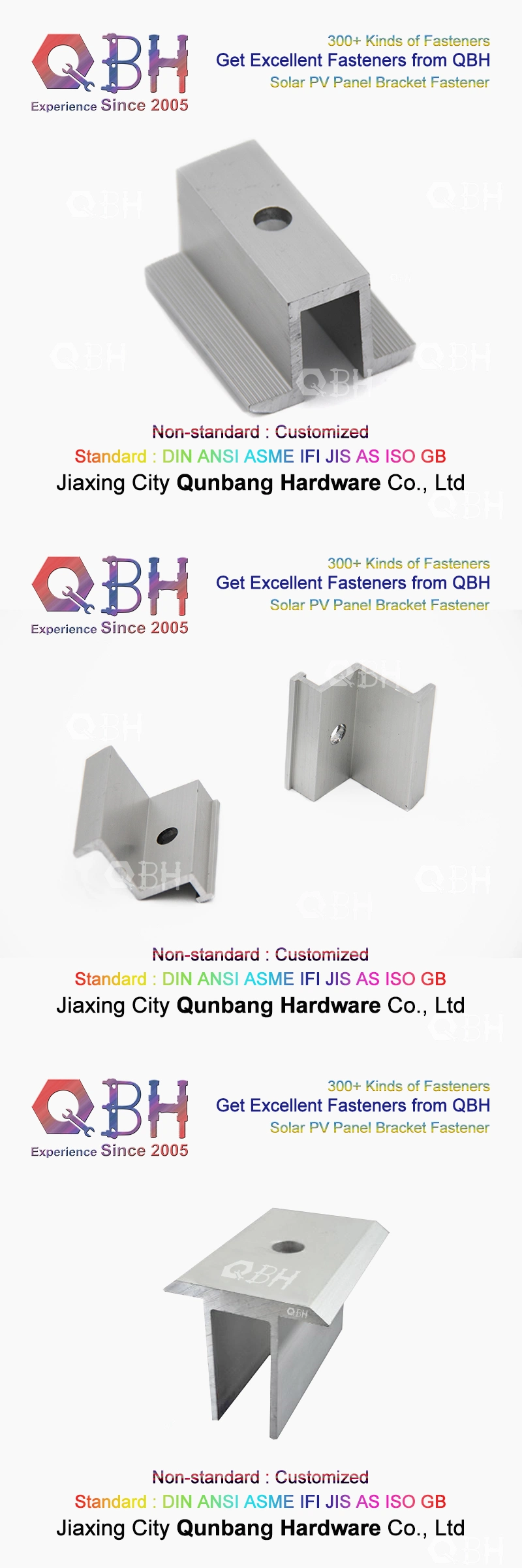 10%off Qbh Hot-Selling Standard &amp; Customized General-Purpose PV Photovoltaic Bracket Tin Roof Aluminum Alloy Solar Bracket Fastener and Stamping Accessories