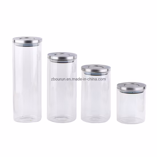 Wide Mouth High Borosilicate Glass Bottle/Glass Canister/ Borosilicate Glass Jar/Glass Storage Jar/Glass Food Jar/with Stainless Steel Lid
