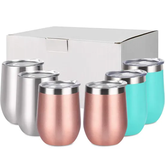 Egg Shape Vacuum Insulated Double Wall Wine Tumbler 12oz Stainless Steel Vacuum Wine Cup Thermal Insulated Sublimation Travel Coffee Mug with Lid and Straw 