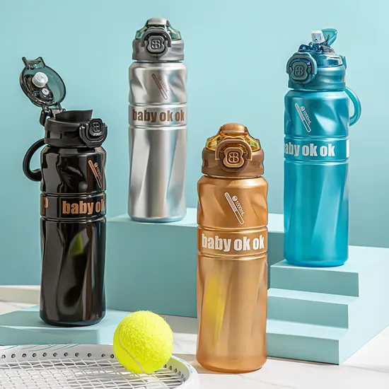 Large Capacity Unisex Sports Water Bottle Double Drinking with Handle 