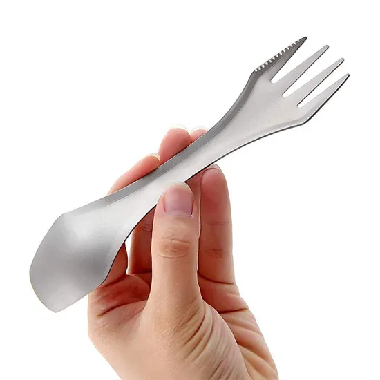 3 in 1 Titanium Spoon and Fork Set Stainless Steel Metal Portable Spoon Silverware for Travel 