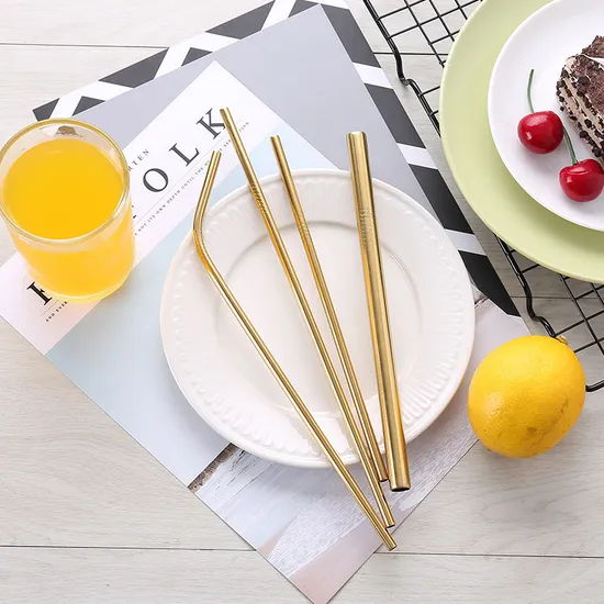 Custom 304 Reusable Silver Clourful Portable Rose Gold Purple Blue Black Stainless Steel Metal Straw for Amazon 