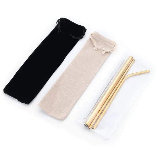 Wholesale Hot Sale 215mm Food Grade Gold Metal Drinking Straw Stainless Steel Straw Set for Beverage Juice 