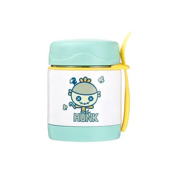 Cute Design Stainless Steel Water Bottle for Children Custom Double Wall Vacuum Kids Food Jar with Spoon 