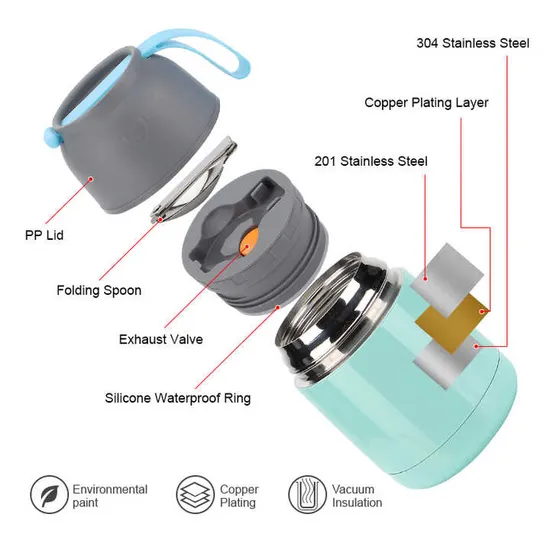 Custom Logo Stainless Steel Double Wall Insulated Eco Friendly Lunch Box Bento Vacuum Flask Thermo Food Jar with Spoon 