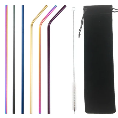 Stainless Steel Rainbow Colored Metal Straws for Drinking