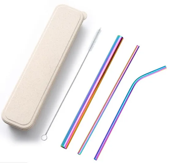 Colored Straw 304 Stainless Steel Straws Reusable Bent Metal Drinking Straw 
