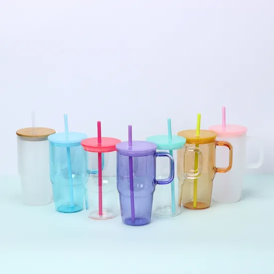 Borosilicate Glass Mug Cups 20oz Jelly Clear Frosted Glass Tumbler for Sublimation and UV Dtf Wraps 
